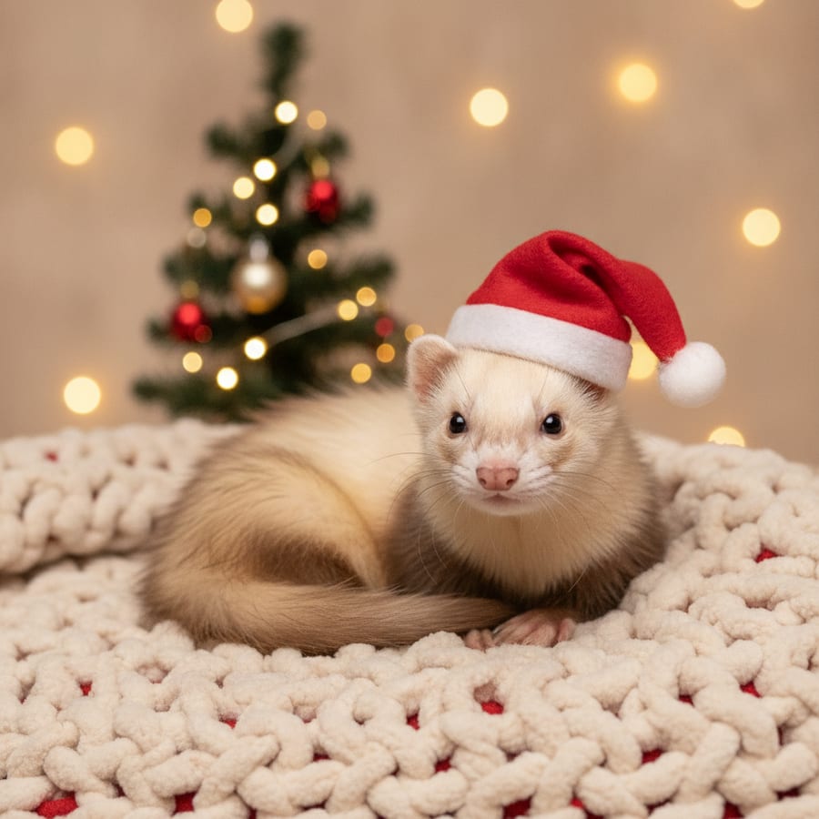 Ferret wearing a Santa hat — AI render