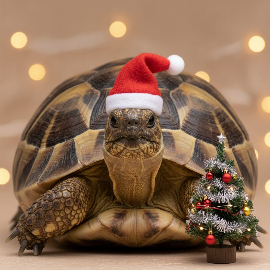 Turtle wearing a Santa hat — AI render